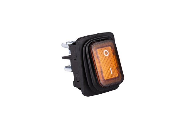 30*22mm Black Body 2NO with Illumination with Screw (0-I) Marked Yellow A54 Series Rocker Switch